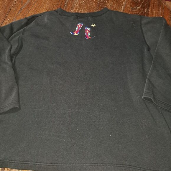 2X The Quacker Factory Kick Up Your Heels Long Sleeve Black Sweatshirt Western - Picture 2 of 7